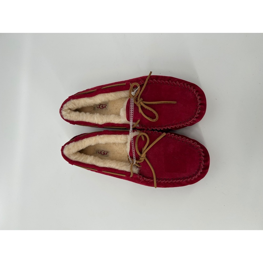 UGG Dakota Moccasin Slippers Women 10 Red Like New Suede Wool Lining Slip On